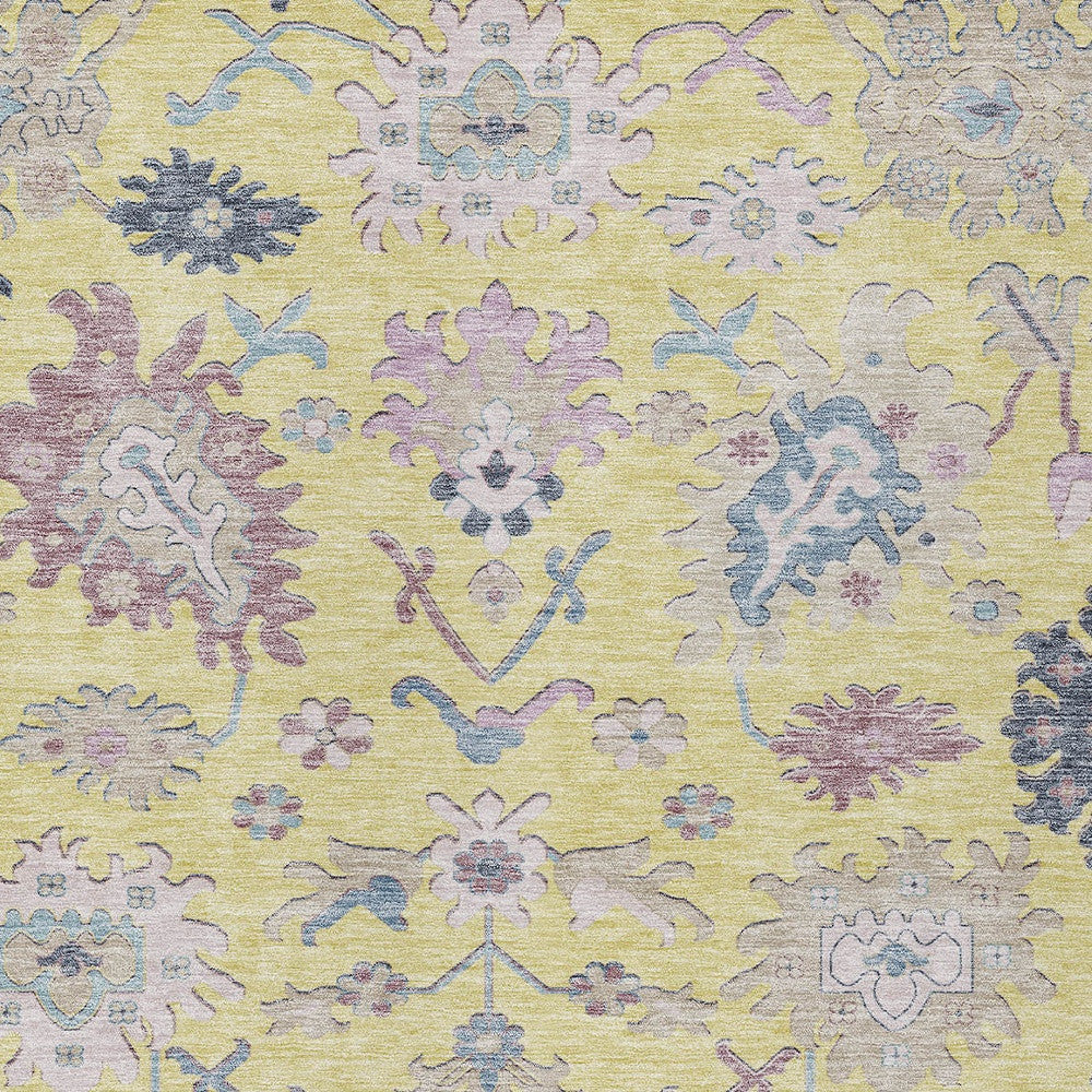 10' X 14' Yellow Lavender And Denim Blue Floral Washable Indoor Outdoor Area Rug