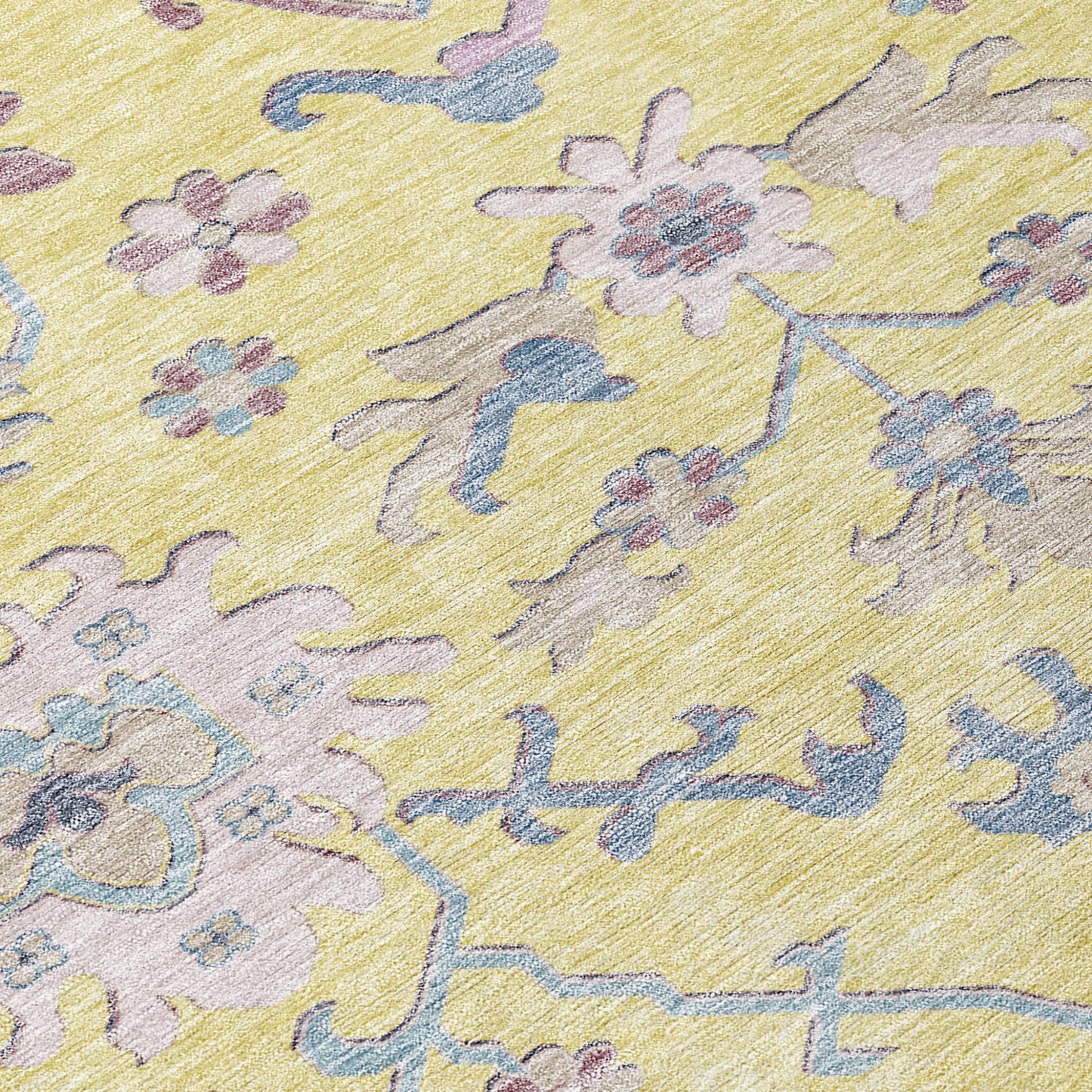 10' X 14' Yellow Lavender And Denim Blue Floral Washable Indoor Outdoor Area Rug