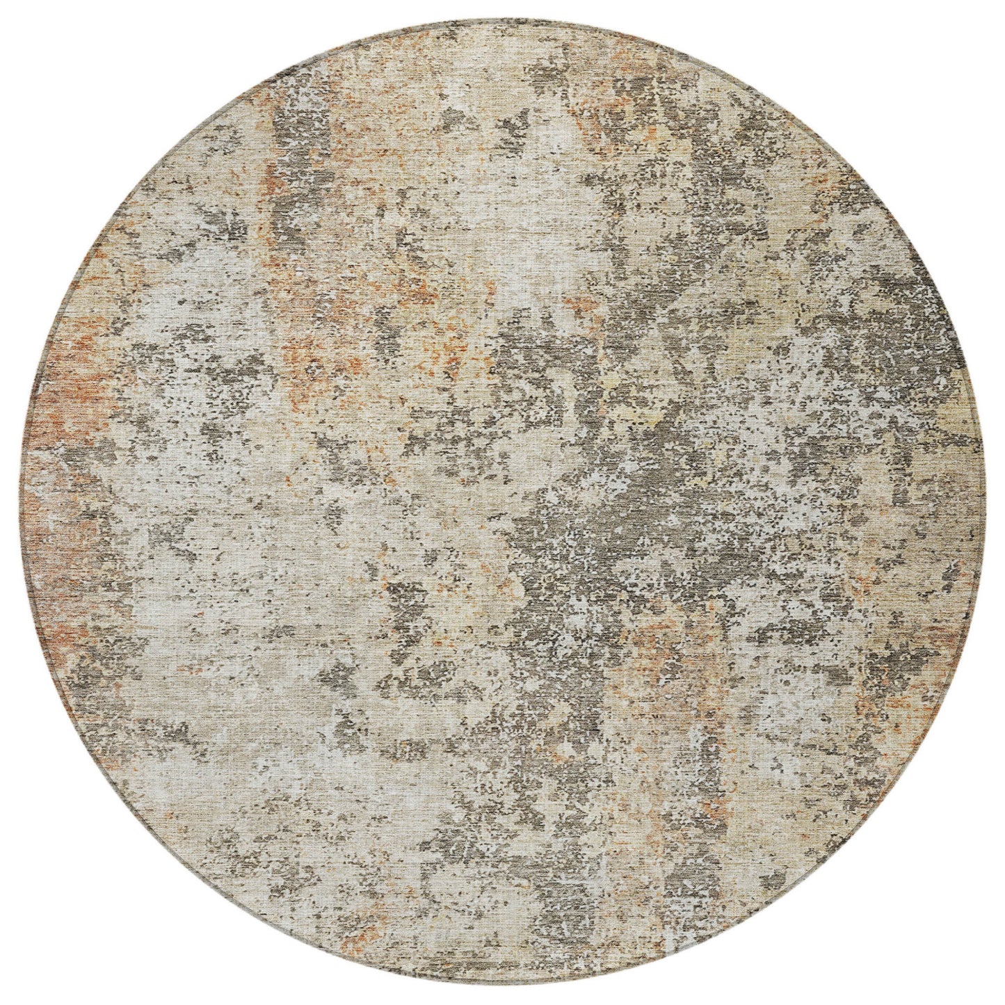 8' Terra Cotta Beige And Dark Gray Round Abstract Washable Indoor Outdoor Area Rug