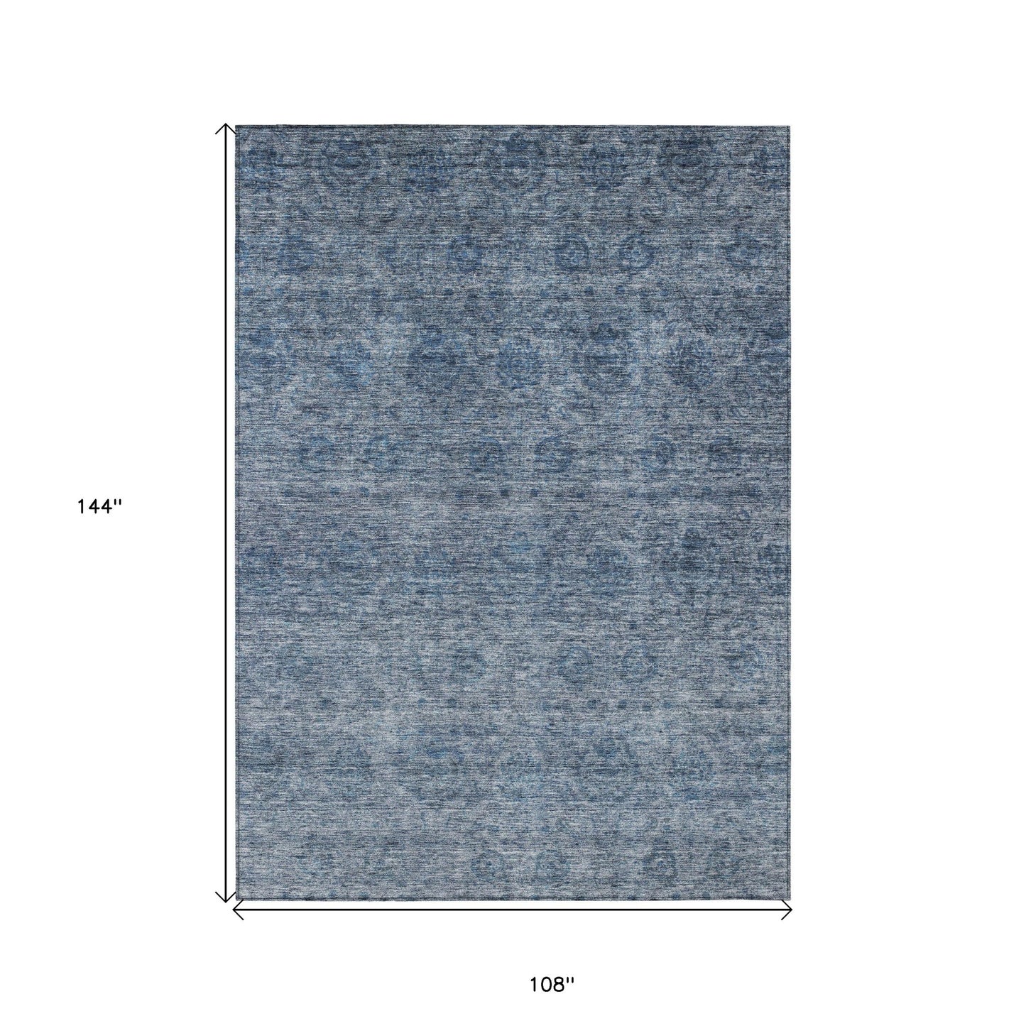 9' X 12' Blue And Ivory Floral Washable Indoor Outdoor Area Rug
