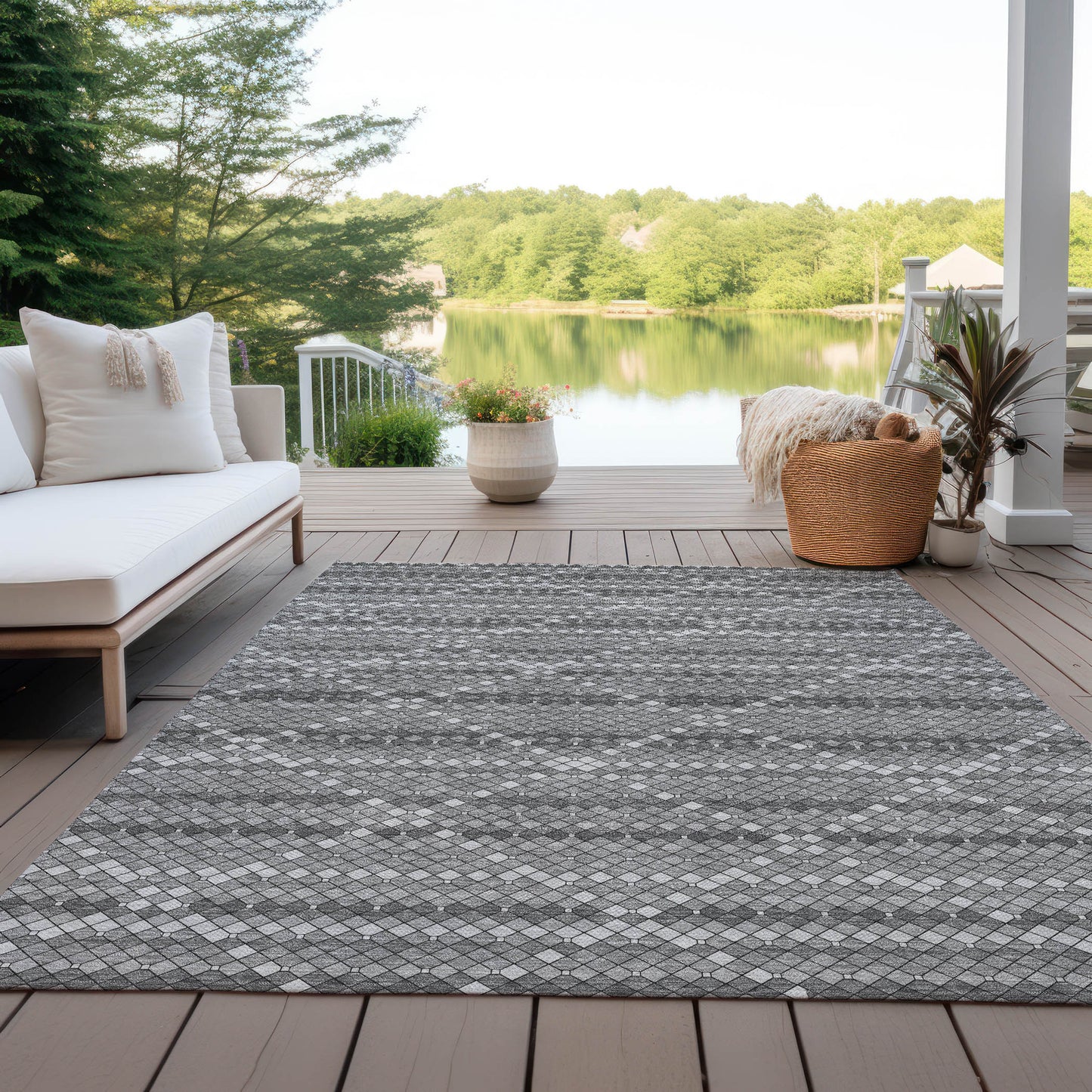 10' X 14' Gray And Silver Geometric Washable Indoor Outdoor Area Rug