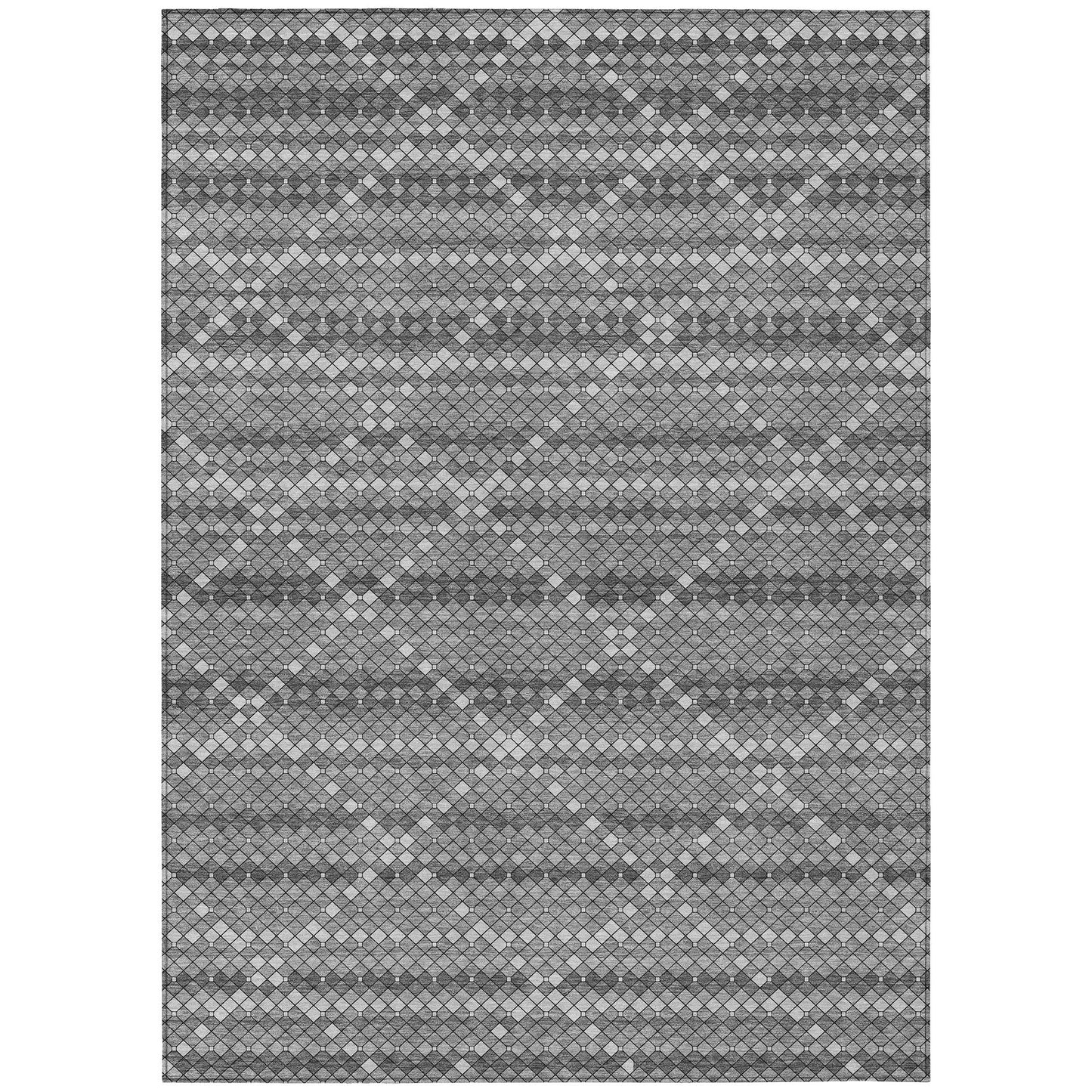 10' X 14' Gray And Silver Geometric Washable Indoor Outdoor Area Rug