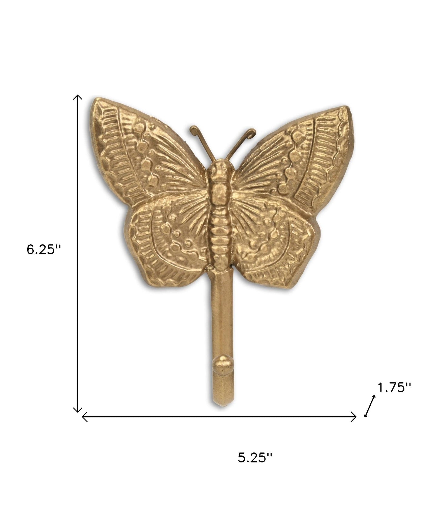 5" Gold Cast Iron Butterfly Wall Hook