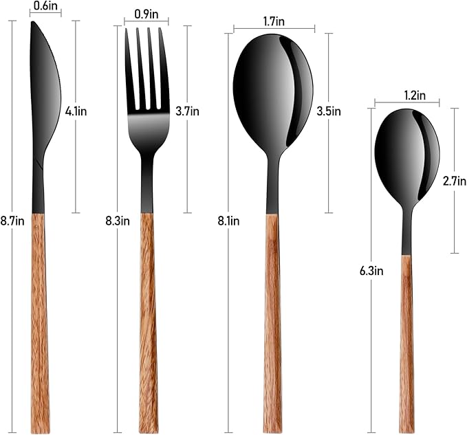 Stainless Steel Flatware Set for 4, Cutlery Utensils Set Include Knives/Forks/Spoons Service for 4, Mirror Polished and Dishwasher Safe (b lack)