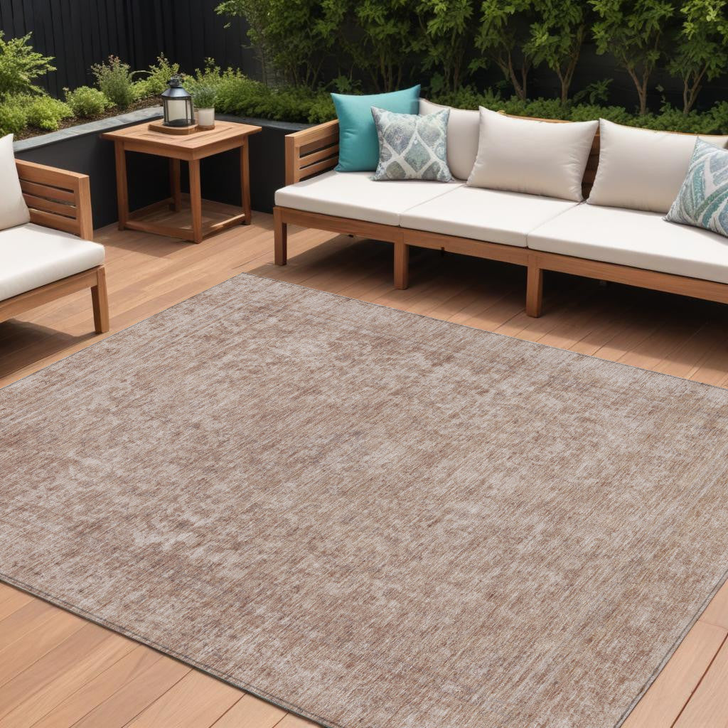 10' X 14' Copper And Beige Abstract Washable Indoor Outdoor Area Rug