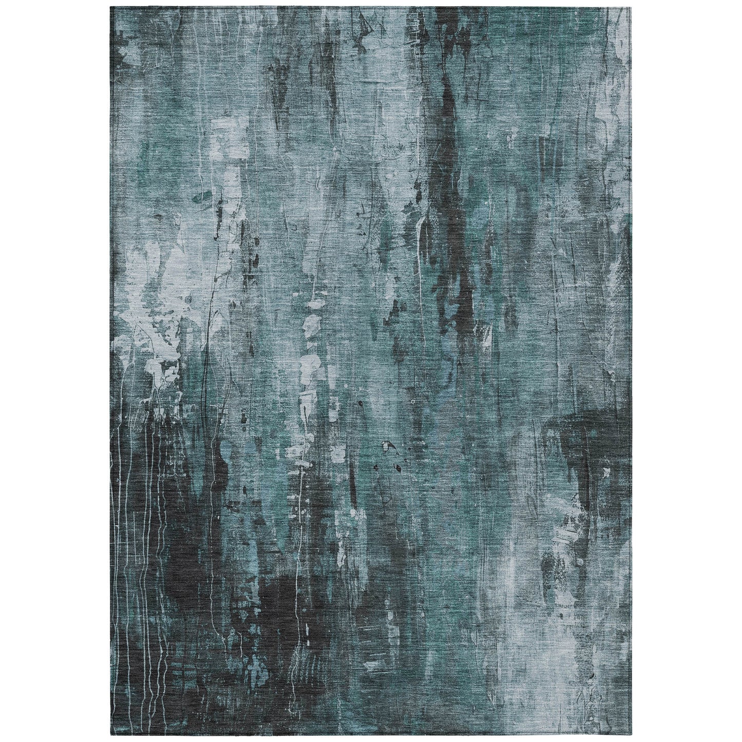 10' X 14' Teal Blue Gray And Ivory Abstract Washable Indoor Outdoor Area Rug