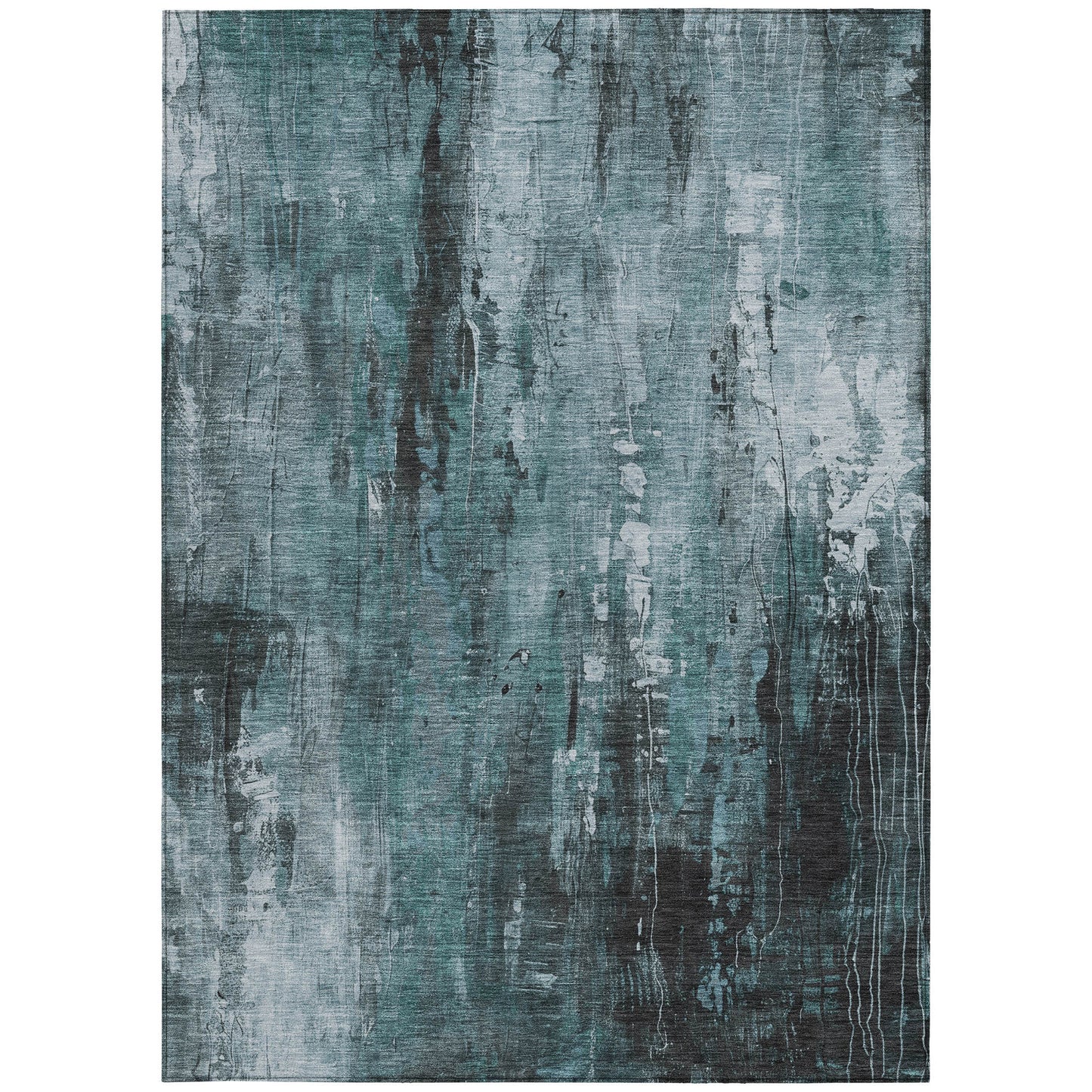 10' X 14' Teal Blue Gray And Ivory Abstract Washable Indoor Outdoor Area Rug