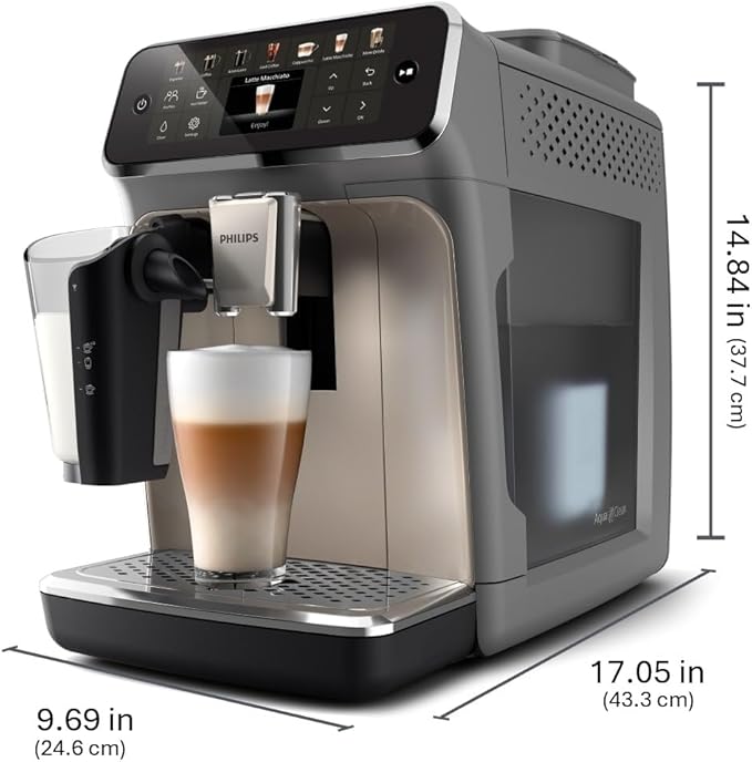 PHILIPS 4400 Series Fully Automatic Espresso Machine – 12 Hot & Iced Coffees, Quick-to-Clean LatteGo Milk System, SilentBrew, QuickStart, Ceramic Grinder, Black Chrome (EP4444/90)