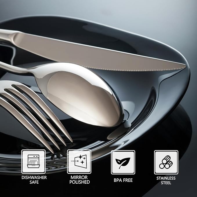 SANTUO Stainless Steel 12PCS Dinner Set combo with 4 Dinner Knives, 4 Dinner Forks, 4 Dinner Spoons,Silverware Set for Home, Kitchen and Restaurant, Mirror Polished& Dishwasher Safe