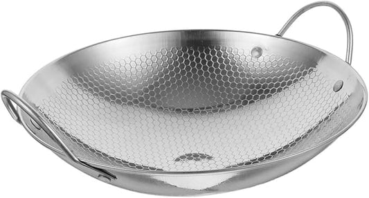 PRETYZOOM Stainless Steel Korean Wok Pan with Double Handles Honeycomb Cooking Pot for Seafood and Hot Pot Lightweight Non Slip Cookware for Home and Camping Use