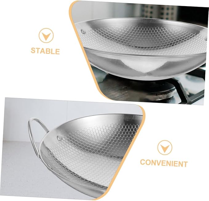 PRETYZOOM Stainless Steel Korean Wok Pan with Double Handles Honeycomb Cooking Pot for Seafood and Hot Pot Lightweight Non Slip Cookware for Home and Camping Use