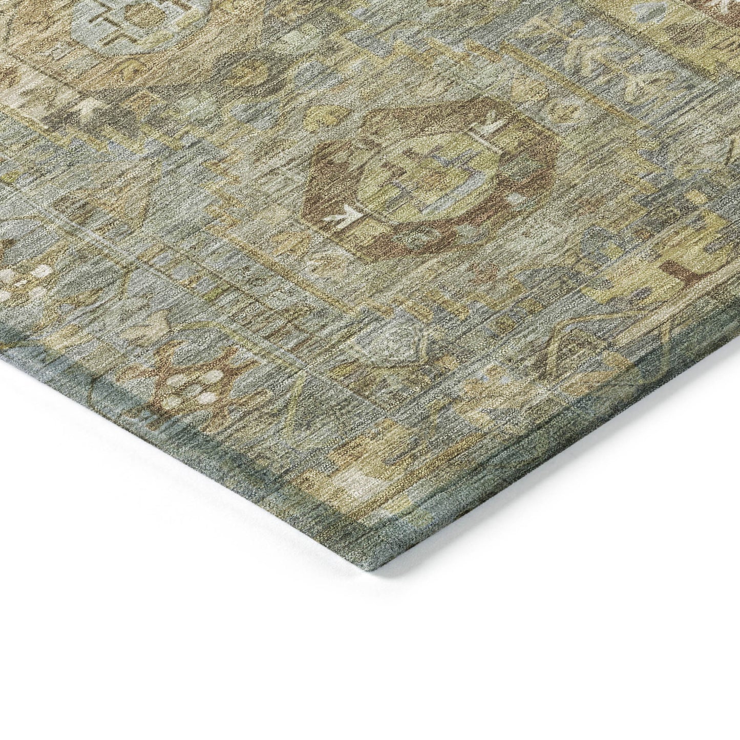 3' X 5' Sage Brown And Taupe Medallion Washable Indoor Outdoor Area Rug