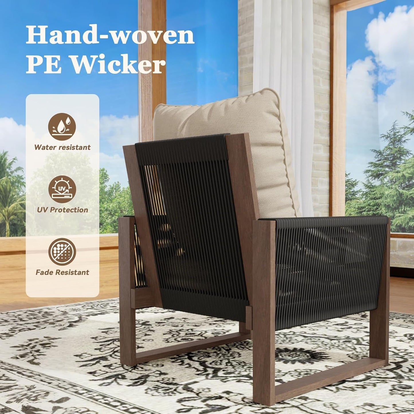 Wooden Outdoor Furniture Set with Comfortable Wicker Chairs