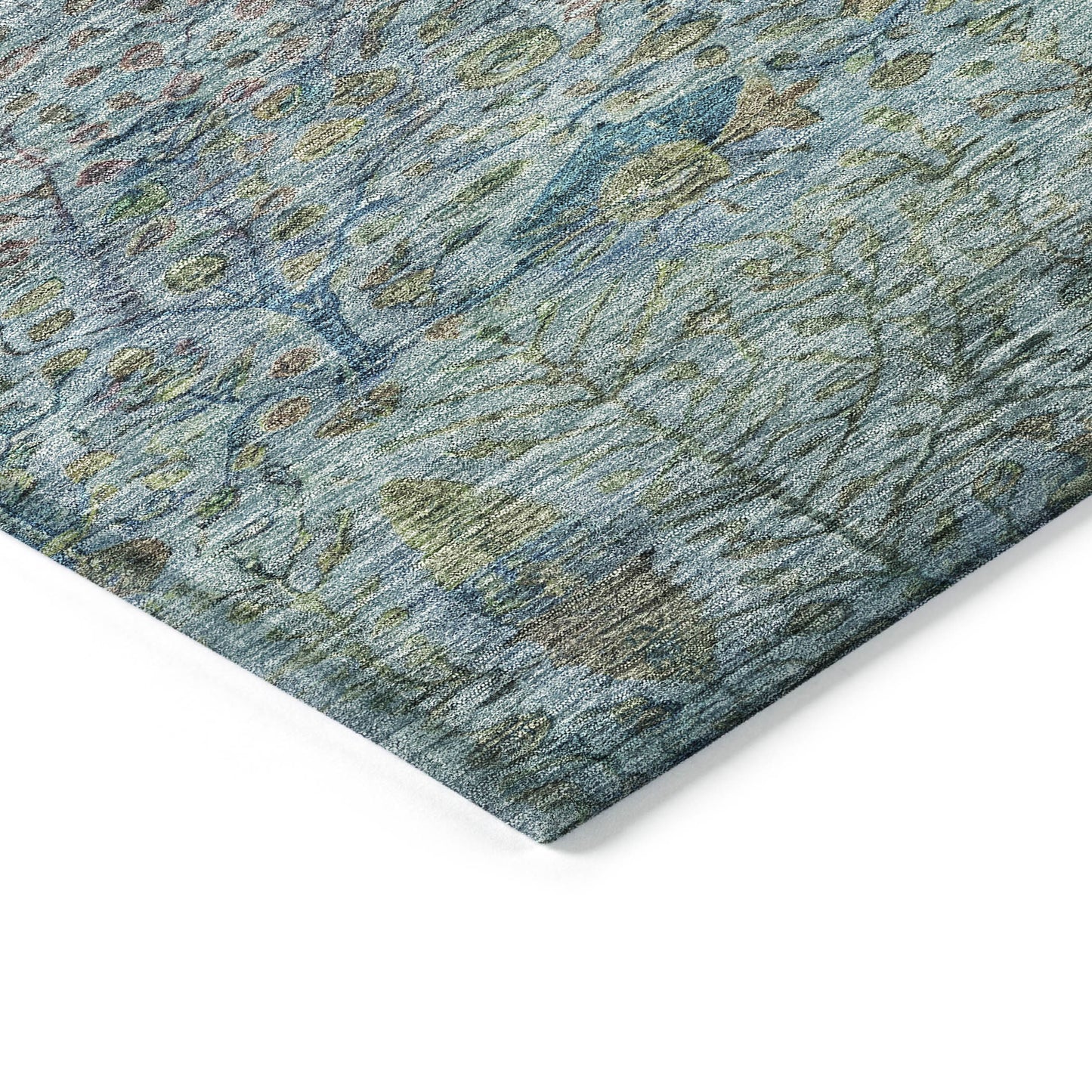 3' X 5' Teal Blue And Pale Aqua Floral Washable Indoor Outdoor Area Rug