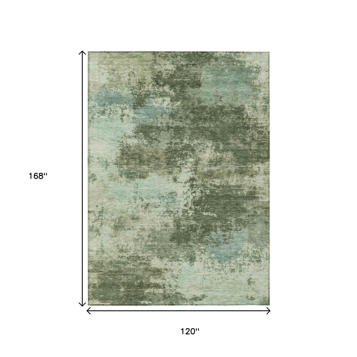 10' X 14' Artichoke Green And Pale Aqua Abstract Washable Indoor Outdoor Area Rug