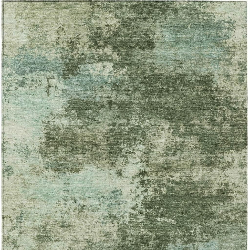 10' X 14' Artichoke Green And Pale Aqua Abstract Washable Indoor Outdoor Area Rug
