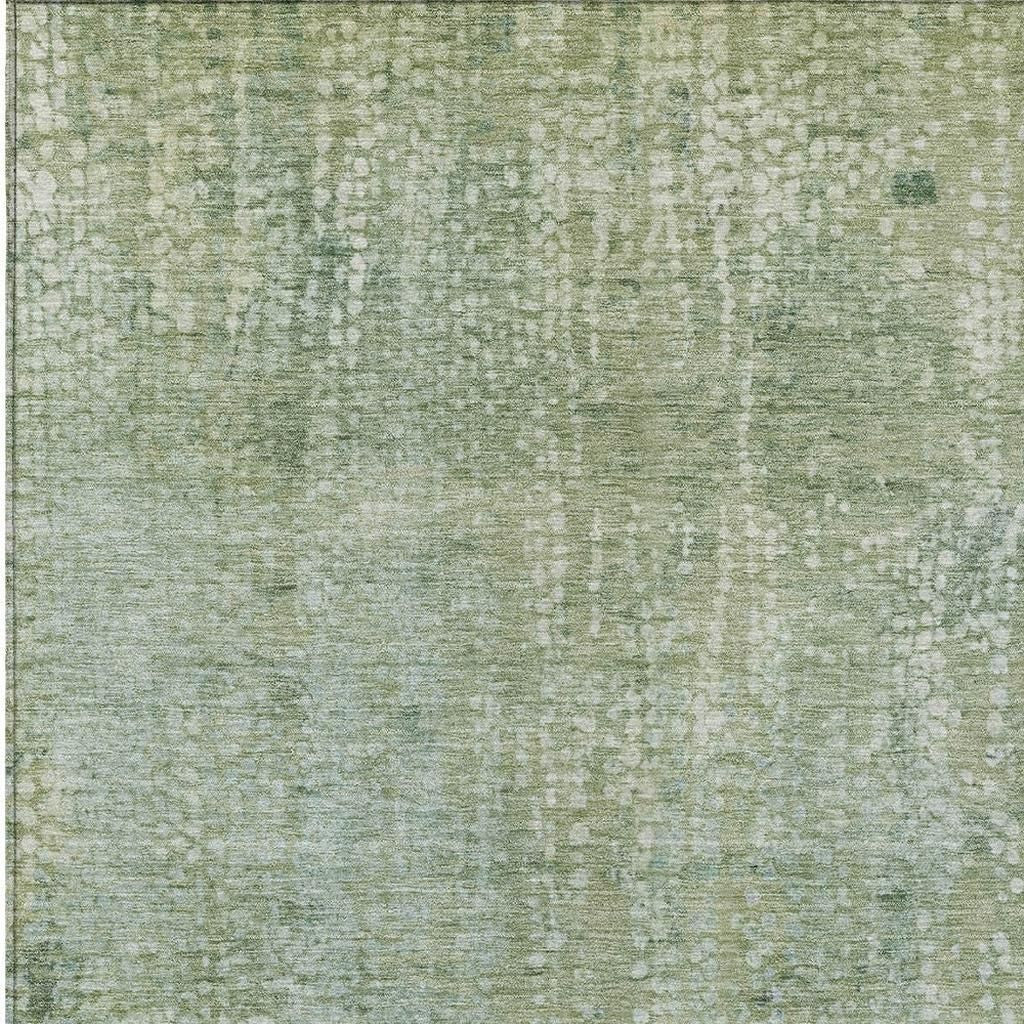 10' X 14' Green And Ivory Abstract Washable Indoor Outdoor Area Rug