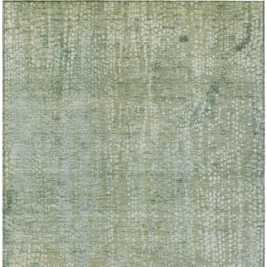 10' X 14' Green And Ivory Abstract Washable Indoor Outdoor Area Rug