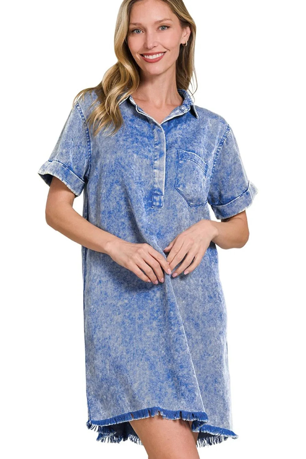 Zenana Tencel Mineral Washed Collared Shirts Dress-1