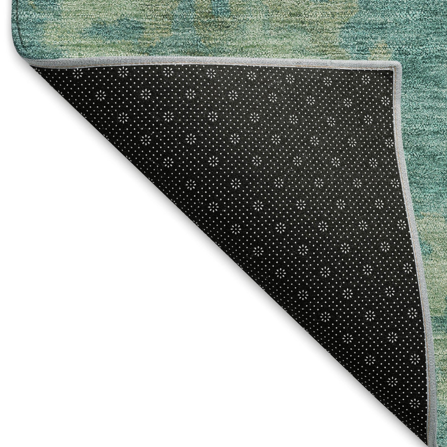 10' X 14' Teal Blue And Fern Green Floral Washable Indoor Outdoor Area Rug
