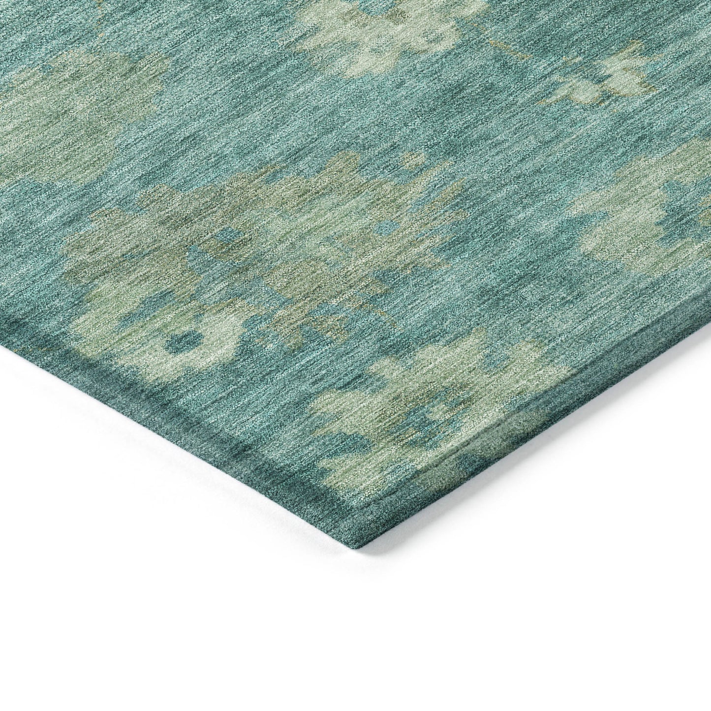 10' X 14' Teal Blue And Fern Green Floral Washable Indoor Outdoor Area Rug
