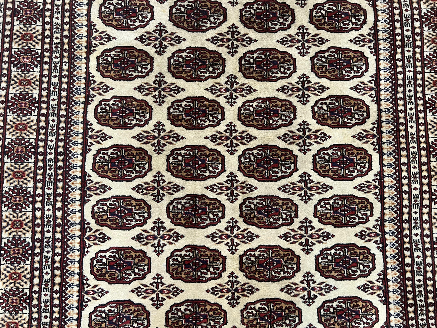 Pakistani Turkoman Rug 6x9, Cream and Red Hand Knotted Wool Oriental Carpet, Yamud Rug, Tribal Rug 6 x 9, Bohemian Area Rug, Bokhara Rug