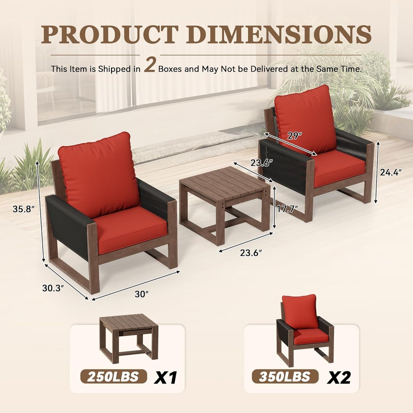 Outdoor 3 Piece Patio Furniture Set with Cushions