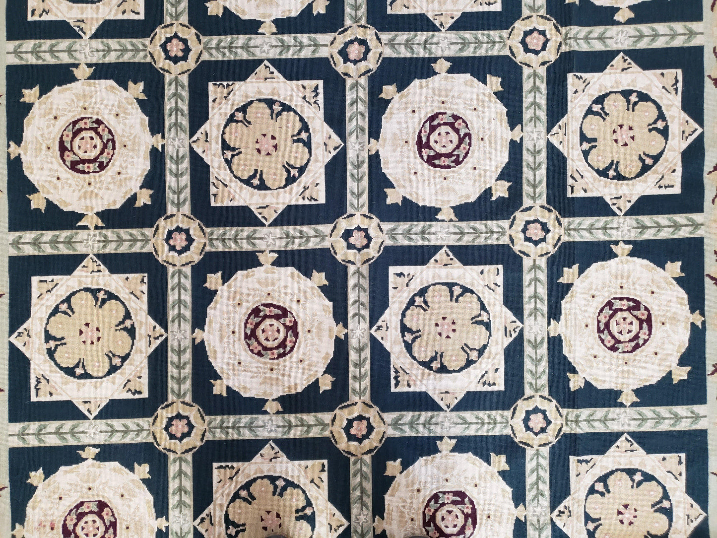 Vintage Chinese Needlepoint Rug 6x9, Panel Design Area Rug Wool Hand-Woven Black & Ivory Carpet Flat Weave Bedroom Rug 6 x 9 Living Room Rug-3