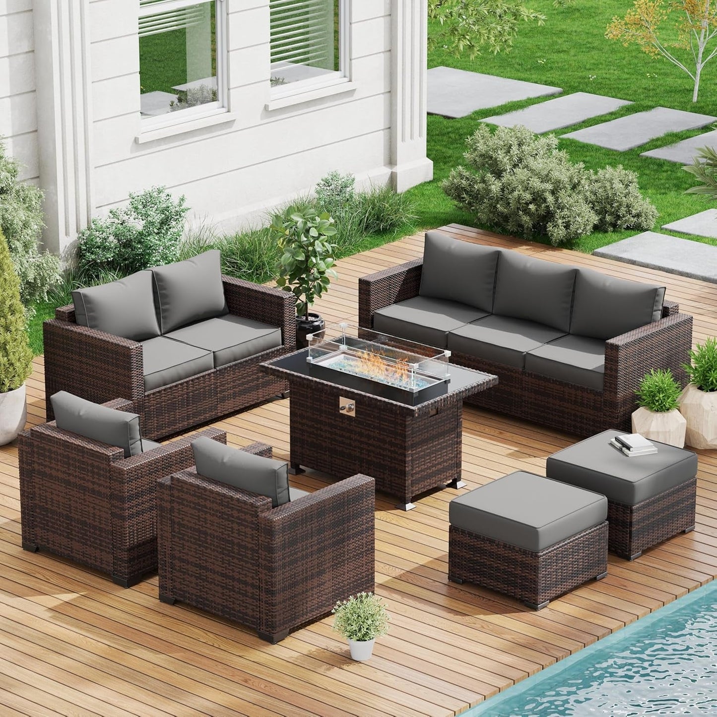 Outdoor Wicker Patio Furniture Set with Fire Pit