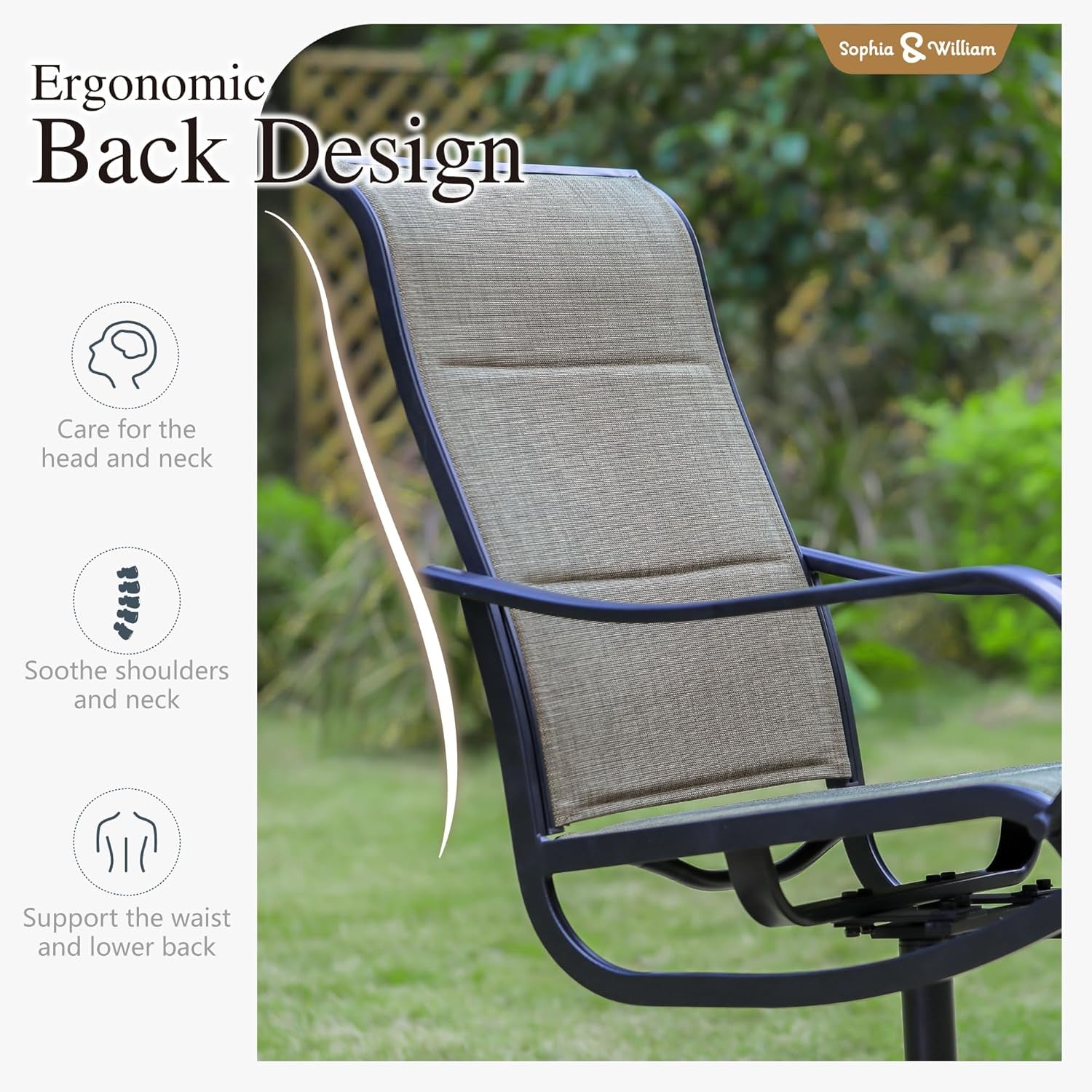 Patio Furniture Set Large Square Dining Table for 8 with Swivel Chairs Padded Textilene 9 Pieces Outdoor & Lawn Garden All Weather, Grayish Brown-Padded Textilene, 60''-1