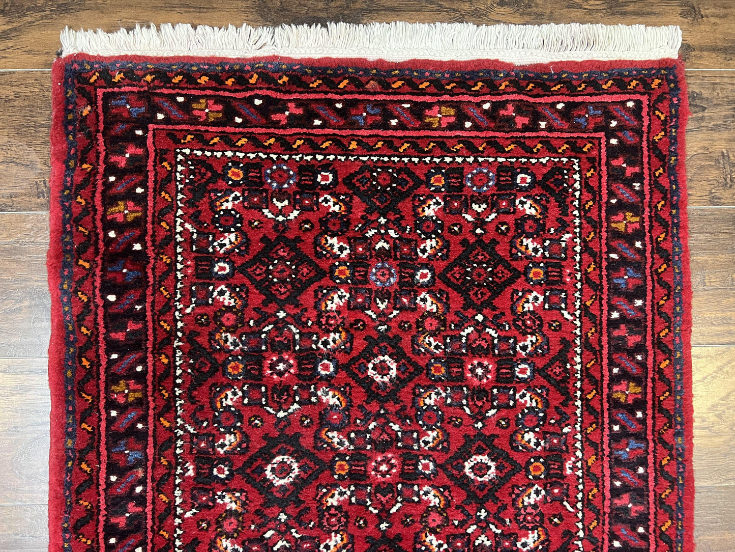 Persian Runner Rug 3 x 16, Wool Handmade Long Antique Hamadan Oriental Rug for Hallway, Red Tribal Rug, Allover Pattern, 3x16 Runner Rug-2