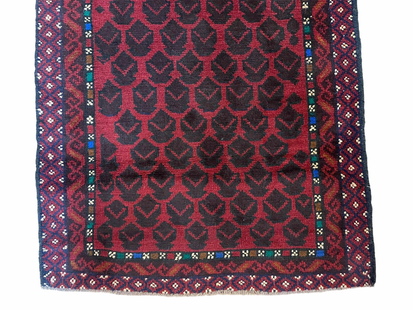 2' 8" X 4' 6" Vintage Handmade Tribal Wool Rug Balouchi Rug Afghan Rug Red Blue-4