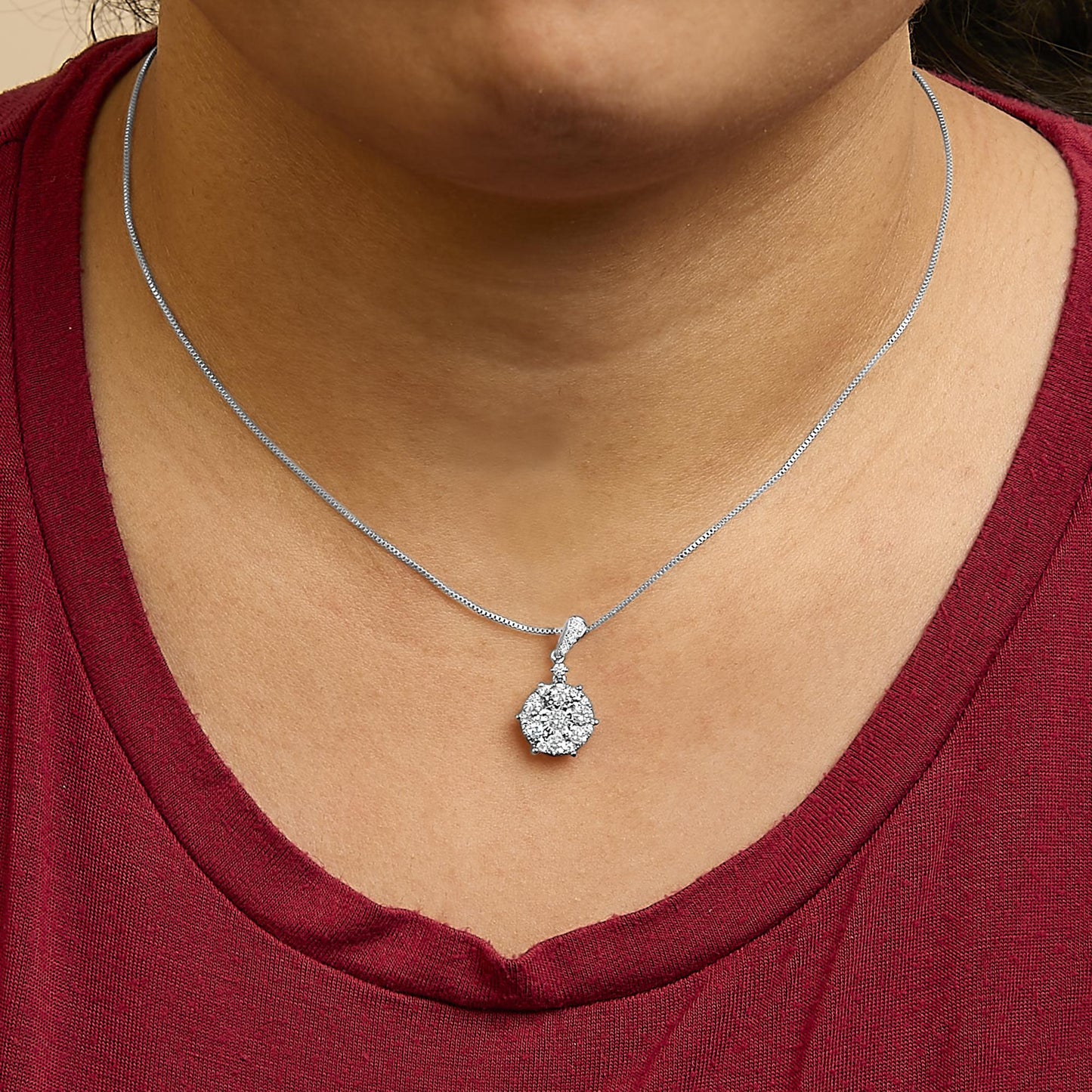 14K White Gold 1 1/5 Cttw Diamond Composite Cluster Pendant Necklace (F-G Color, VS2-SI1 Clarity) - 18" Inches-3