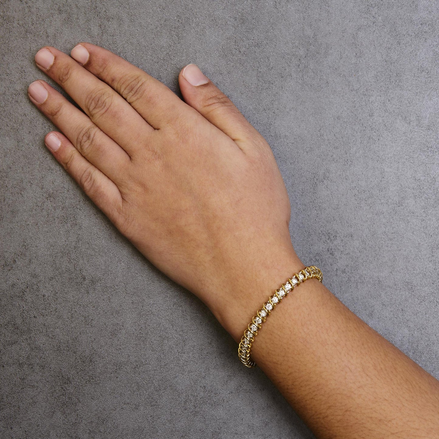 18K Yellow Gold 4.0 Cttw Round-Cut Diamond S-Link 7" Inch Tennis Bracelet (I-J Color, SI1-SI2 Clarity)-3