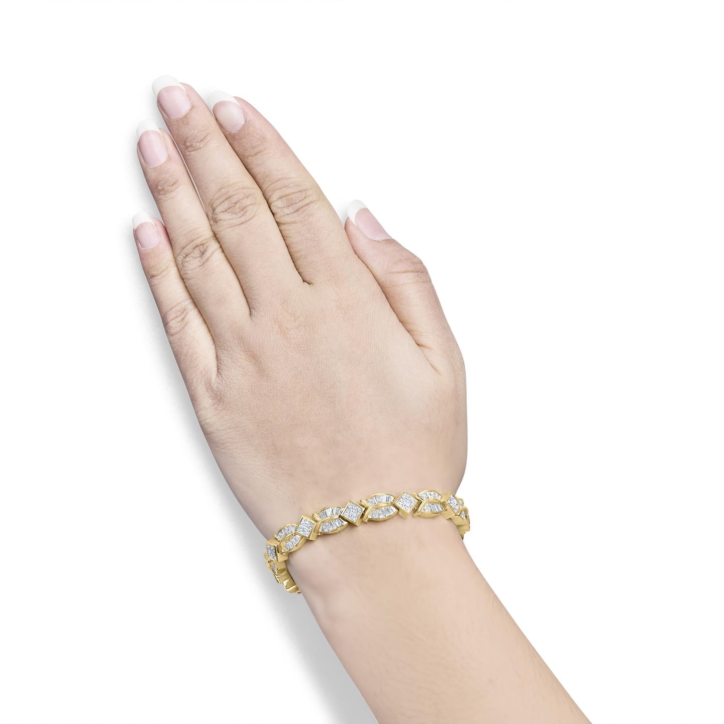 14K Yellow Gold 8 1/5 Cttw Baguette and Princess-Cut Diamond Geometric Twist Link Bracelet (G-H Color, VS1-VS2 Clarity) - Size 7"-3