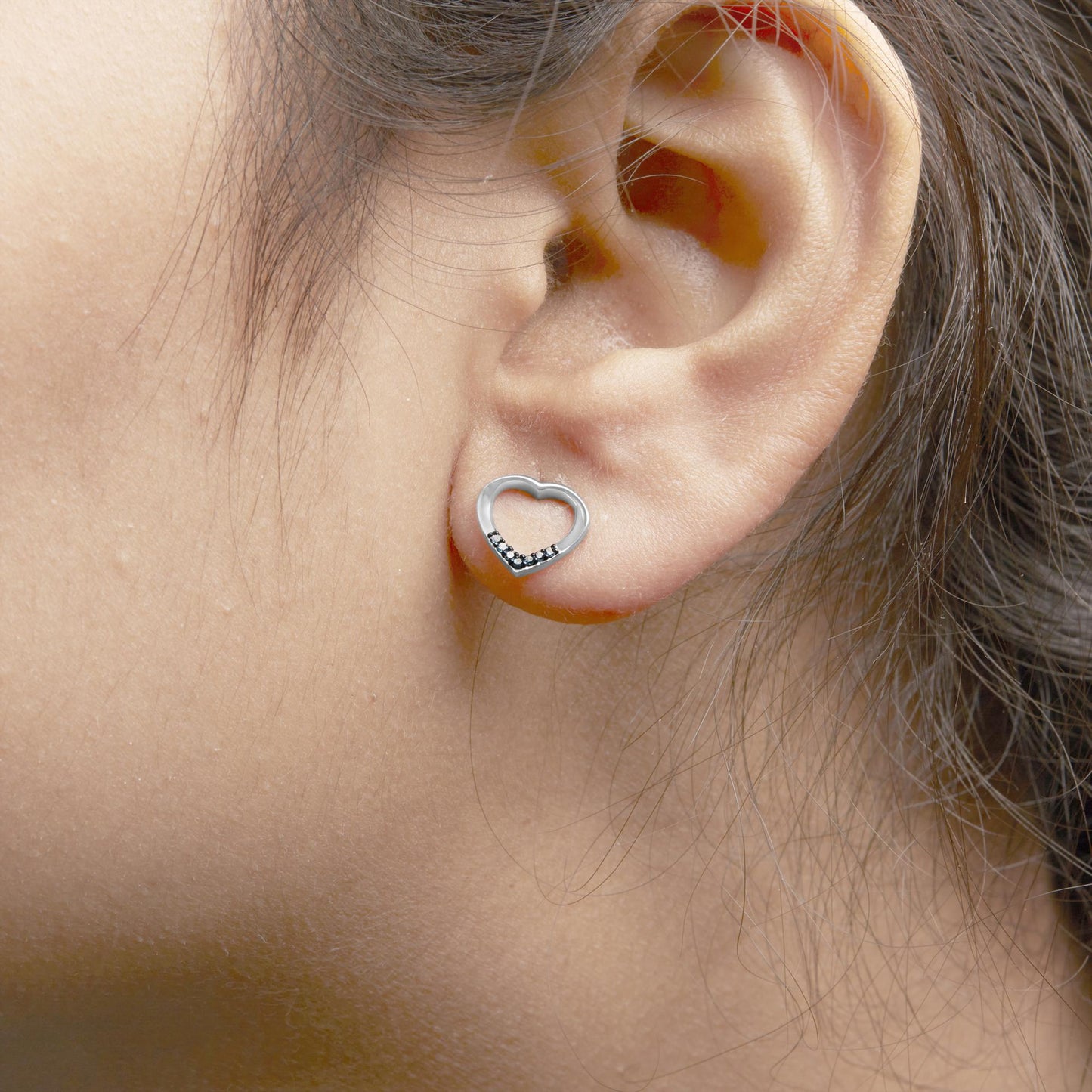 .925 Sterling Silver Blue Diamond Accent Open Heart Stud Earrings (Blue Color, SI1-SI2 Clarity)-3