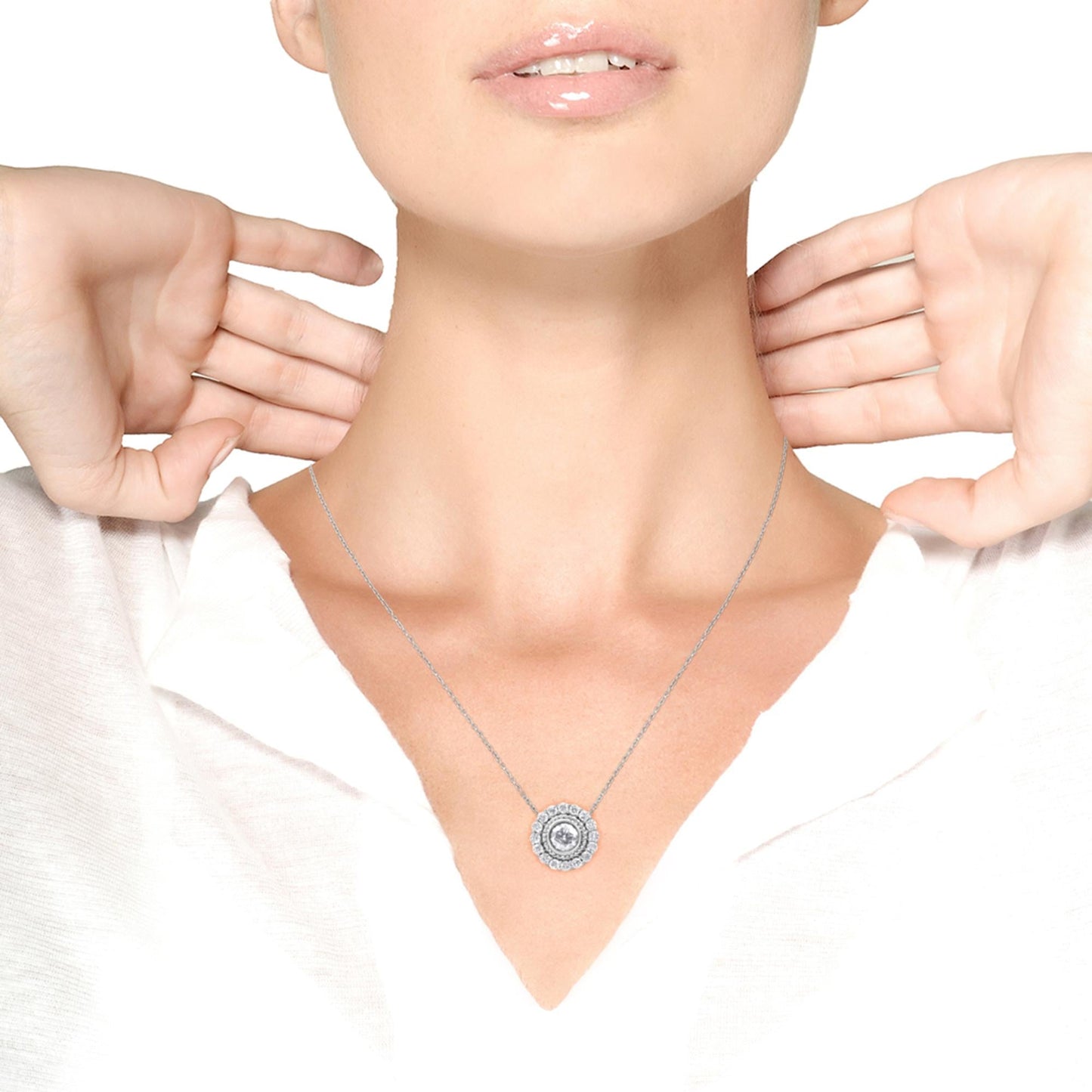 .925 Sterling Silver 1/2 Cttw Round Diamond Halo Circle Pendant 18" Necklace (I-J Color, I2-I3 Clarity)-4