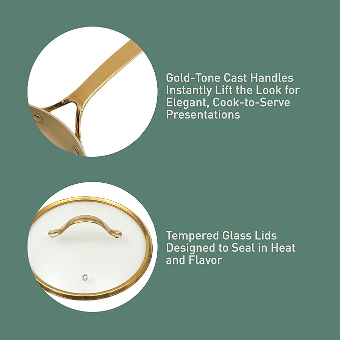 Oprah's Favorite Things - 8 Piece Pots and Pans Heavy Duty Aluminum Premium PFA Free Ceramic Nonstick Dutch Oven Pot w/Lid - Almond Cream w/Gold Handle