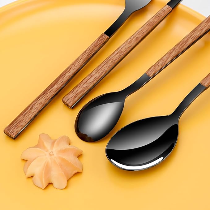 Stainless Steel Flatware Set for 4, Cutlery Utensils Set Include Knives/Forks/Spoons Service for 4, Mirror Polished and Dishwasher Safe (b lack)