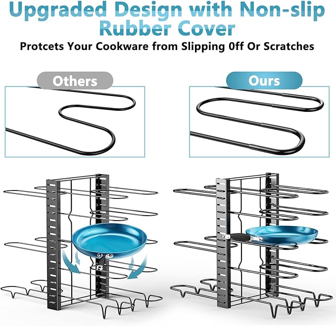 ORDORA 8 Tier Pot and Pan Organizer Rack for Cabinet With 3 DIY Methods, Adjustable Organizer for Pots, Pans and Lids