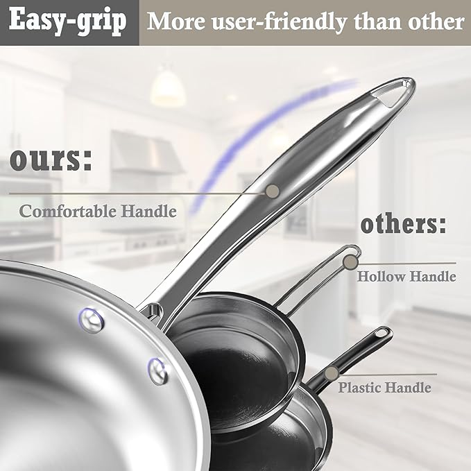 Stainless Steel pots and pans set, 6 Piece Nonstick Induction Kitchen Cookware Set, Works with Induction/Electric and Gas Cooktops, Nonstick, Oven Safe, Camping Cookware