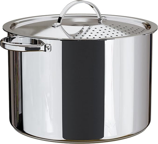 Stainless Steel Pasta Pot with Strainer Lid - 5.5 Quart Large Spaghetti Pot - Twist & Lock for Easy Drain & No Colander Or Strainer Basket Insert Needed - Dishwasher Safe Pots