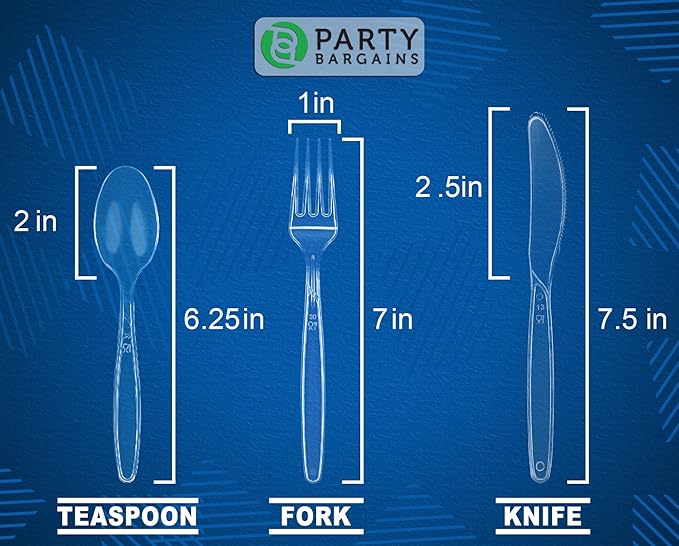 Party Bargains Disposable Cutlery set, SAPPHIRE Design, Clear Color, 360 Pieces: 180 Forks, 120 Spoons, 60 Knives