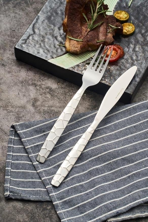 Bon Mosaic 20-Piece Stainless Steel Flatware Silverware Cutlery Set, Include Knife/Fork/Spoon, Mirror Polished, Dishwasher Safe, Service for 4