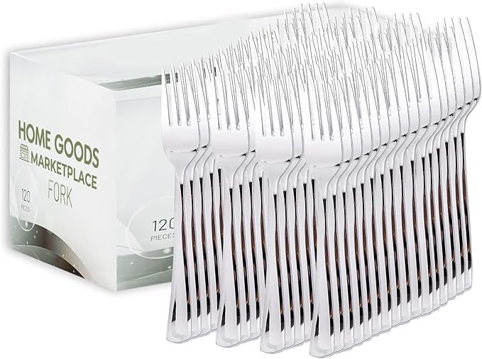 Silver Disposable Forks, 120 Count, Plastic Silverware Set, Perfect for Parties, Holiday Gatherings, Picnics, and Stocking the Pantry