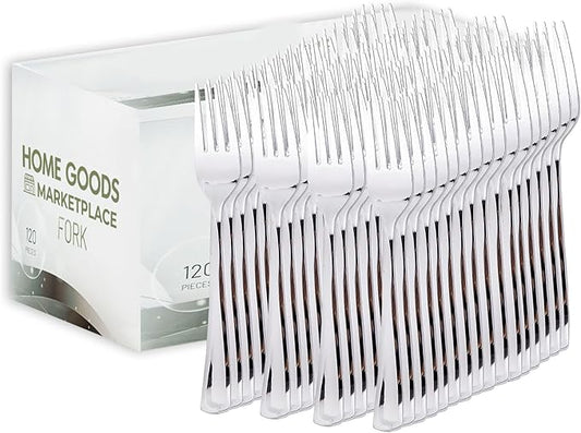 Silver Disposable Forks, 120 Count, Plastic Silverware Set, Perfect for Parties, Holiday Gatherings, Picnics, and Stocking the Pantry