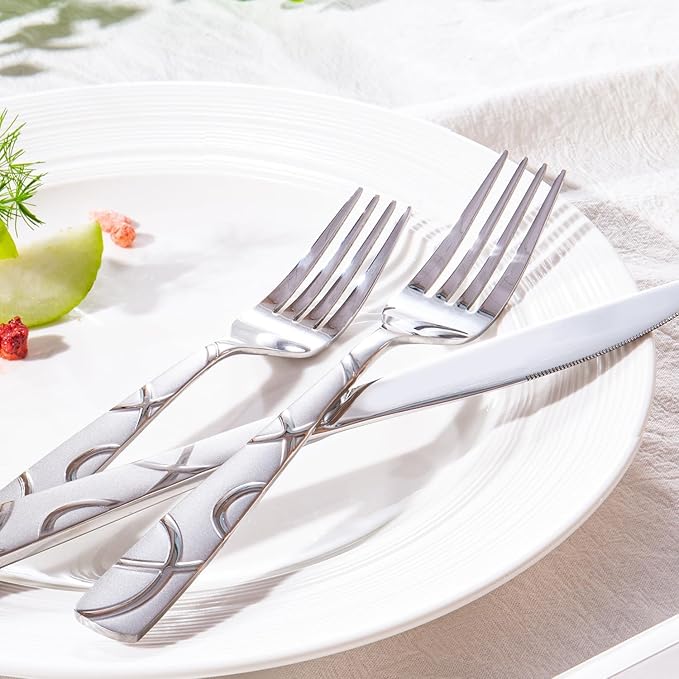 HIKAA 40PCS Stainless Steel Silverware Set, Modern Flatware Set for Kitchen, Mirror Polished Cutlery Set with Forks, Spoons and Knives,Dishwasher Safe