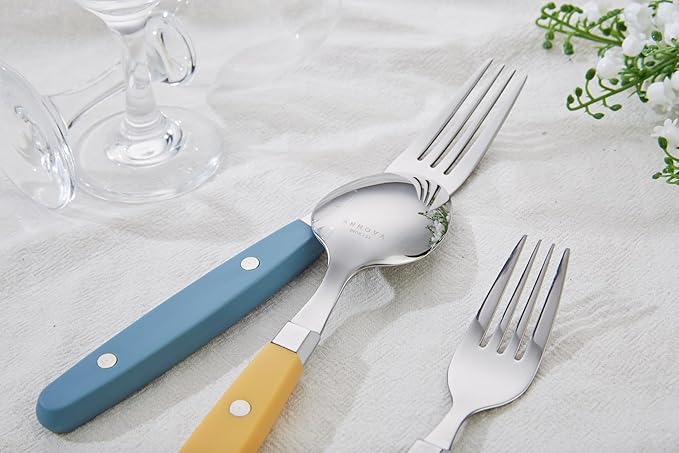 ANNOVA Silverware Set Stainless Steel Cutlery Color Handle With Rivet/Retro Flatware (Morandi Mix, 20 Pieces)