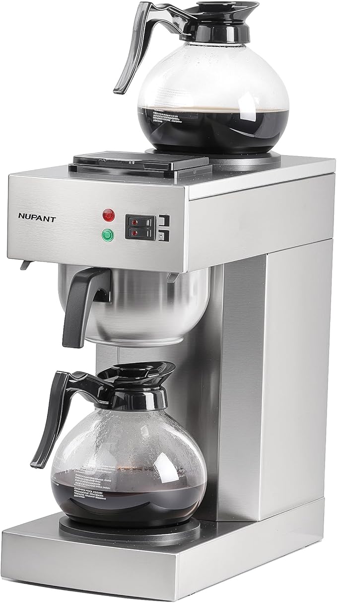 12-Cup Coffee Maker 1.8L Commercial Drip Coffee Maker Pour Over Coffee Machines with 2 Glass Carafes and 2 Warmers Plate Stainless Steel Coffee Brewer for Cofe Bar