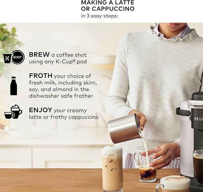 Keurig K-Cafe Single-Serve K-Cup Coffee Maker, Latte Maker and Cappuccino Maker, Comes with Dishwasher Safe Milk Frother, Coffee Shot Capability, Compatible with all Keurig K-Cup Pods, Dark Charcoal